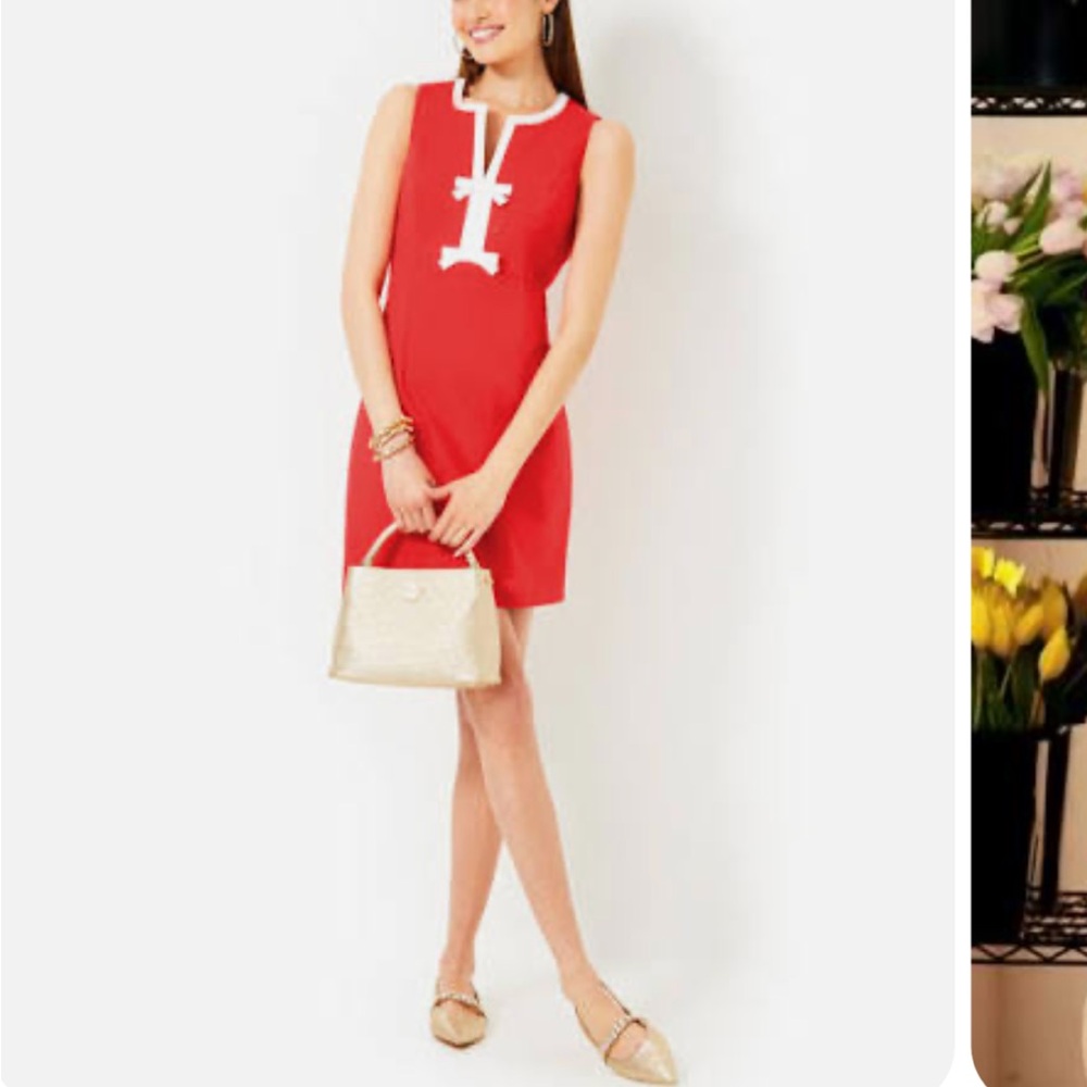 Lily Pulitzer aria Sleeveless Red Shift Dress with White Trim 6